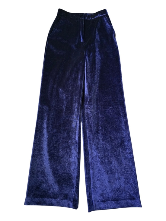 Self-Portrait Pants - Self-Portrait Deep Navy Velvet Wide-Leg Pants